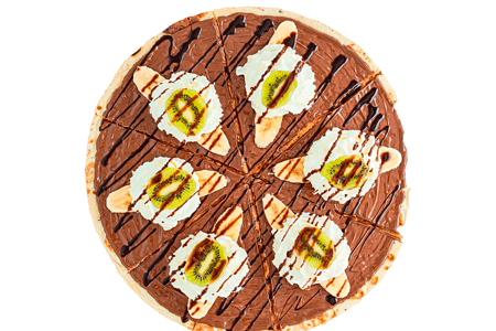 Сладкая пицца с шоколадом и фруктами