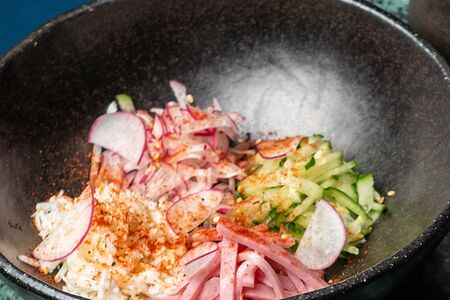 Окрошка на квасе с креветкой