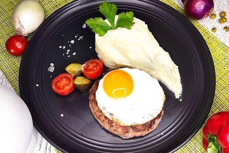 Бифштекс классический с глазуньей