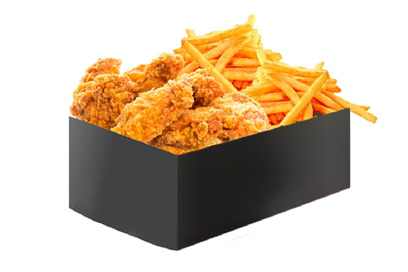 Бокс с крыльями и картофелем фри