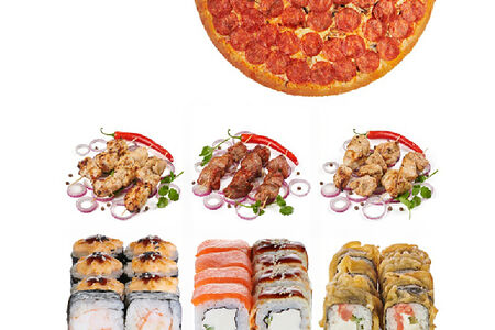 Комбо Пицца, 3 ролла и шашлык