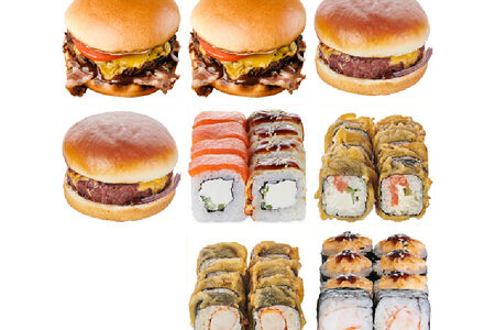 Комбо Четыре бургера и четыре ролла