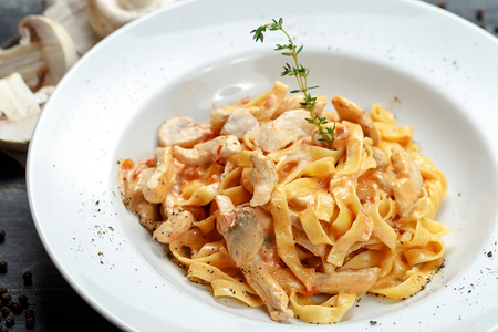 Феттуччине с куриной грудкой и грибами